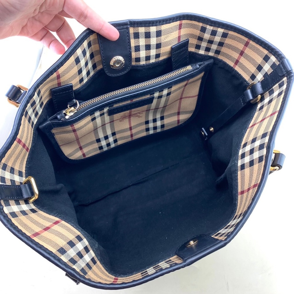 Burberry Small Haymarket Check Salisbury Chocolate Leather / Pvc Tote - Picture 10 of 12